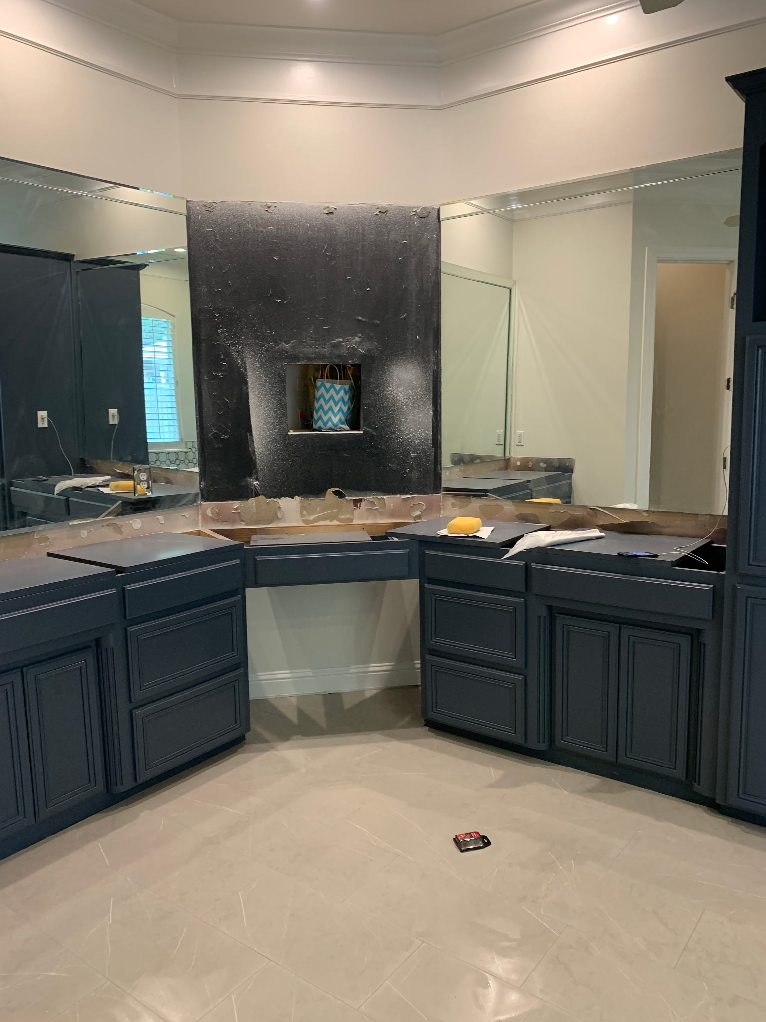 Commercial exterior staircase — repainted bold blue finish