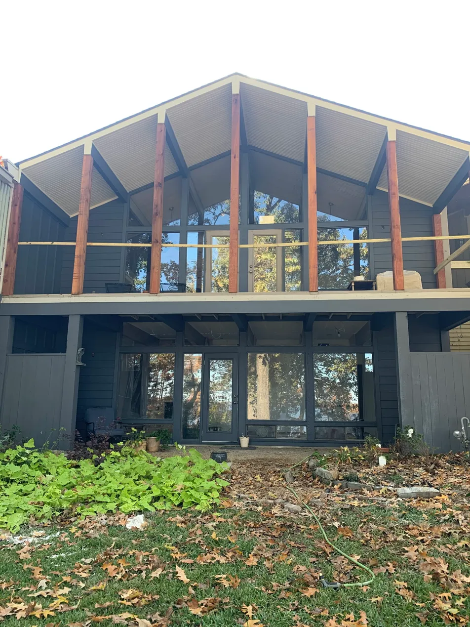 Completed charcoal exterior paint job on a Cross Lake home in Shreveport, Louisiana